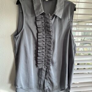 Nine West Charcoal Ruffle Front Blouse
